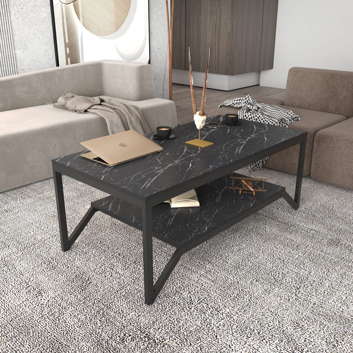 Măsuță de cafea Flora, Diverse culori, 120x60x46 cm - Negru | SKU: 322RTC1201 | Măsuță de cafea Flora, 120x60x46 cm, varianta Negru, produs pentru amenajarea locuinței, disponibil online în România la CasaMob