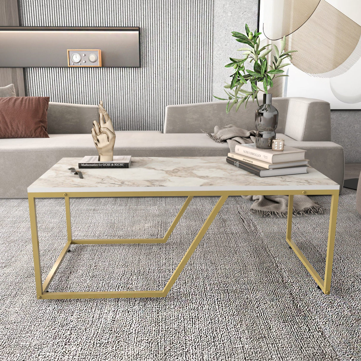 Măsuță de cafea Wendy, Diverse culori, 120x60x48 cm - Alb - Auriu | SKU: 322RTC1205 | Măsuță de cafea Wendy, 120x60x48 cm, varianta Alb - Auriu, produs pentru amenajarea locuinței, disponibil online în România la CasaMob