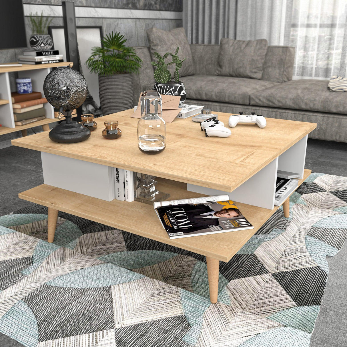 Măsuță de cafea Akya, Diverse culori, 89x89x44 cm - Stejar - Alb | SKU: 322RTC1207 | Măsuță de cafea Akya, 89x89x44 cm, varianta Stejar - Alb, produs pentru amenajarea locuinței, disponibil online în România la CasaMob