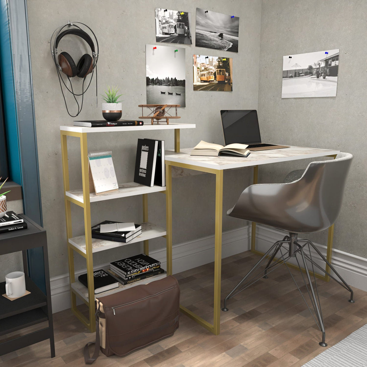 Birou Rino, Diverse culori, 133x60x77 cm - Auriu | SKU: 322RTC1307 | Birou Rino, 133x60x77 cm, varianta Auriu, produs pentru amenajarea locuinței, disponibil online în România la CasaMob