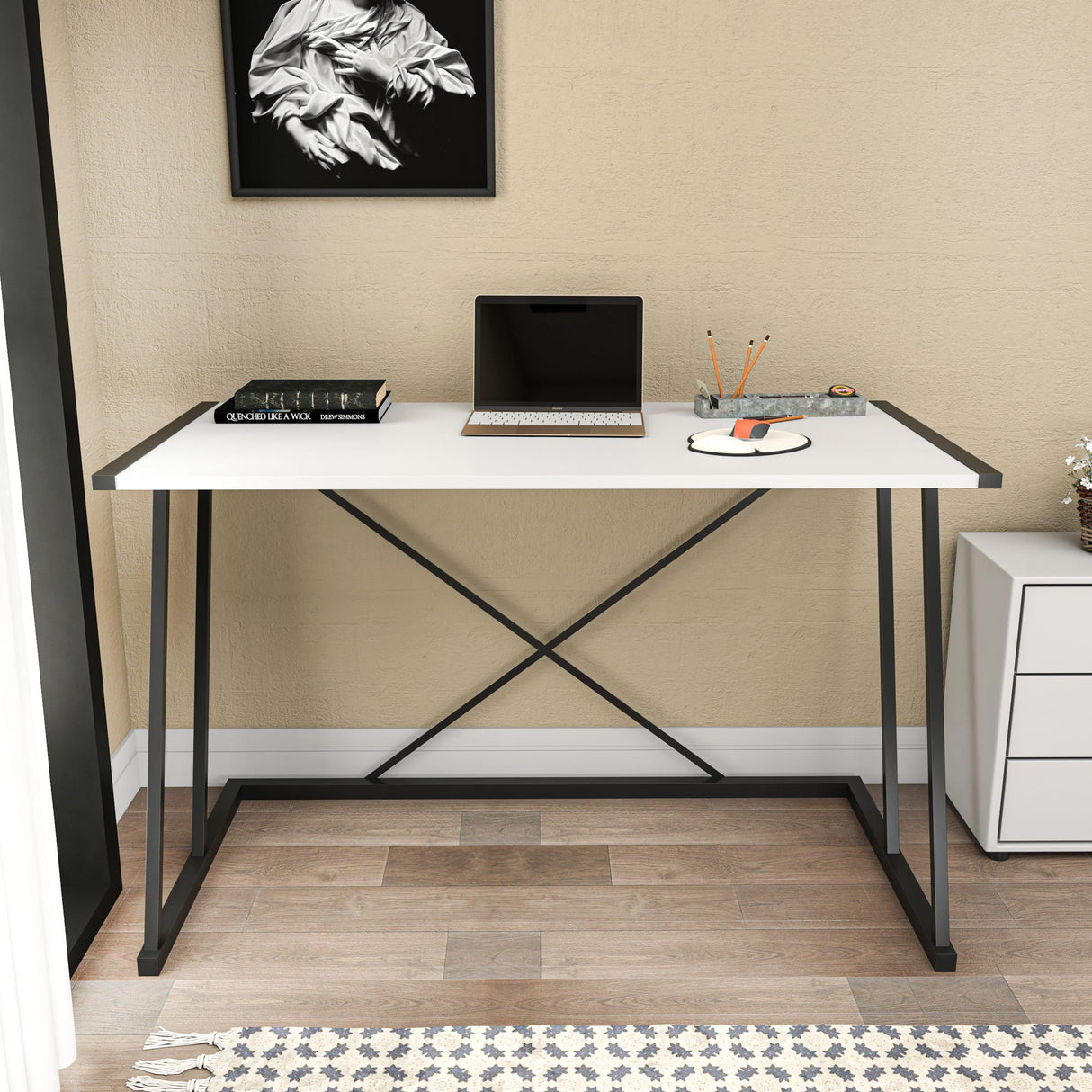 Birou Adelaide, Diverse culori, 114x60x75 cm - Negru - Alb | SKU: 322RTC1384 | Birou Adelaide, 114x60x75 cm, varianta Negru - Alb, produs pentru amenajarea locuinței, disponibil online în România la CasaMob
