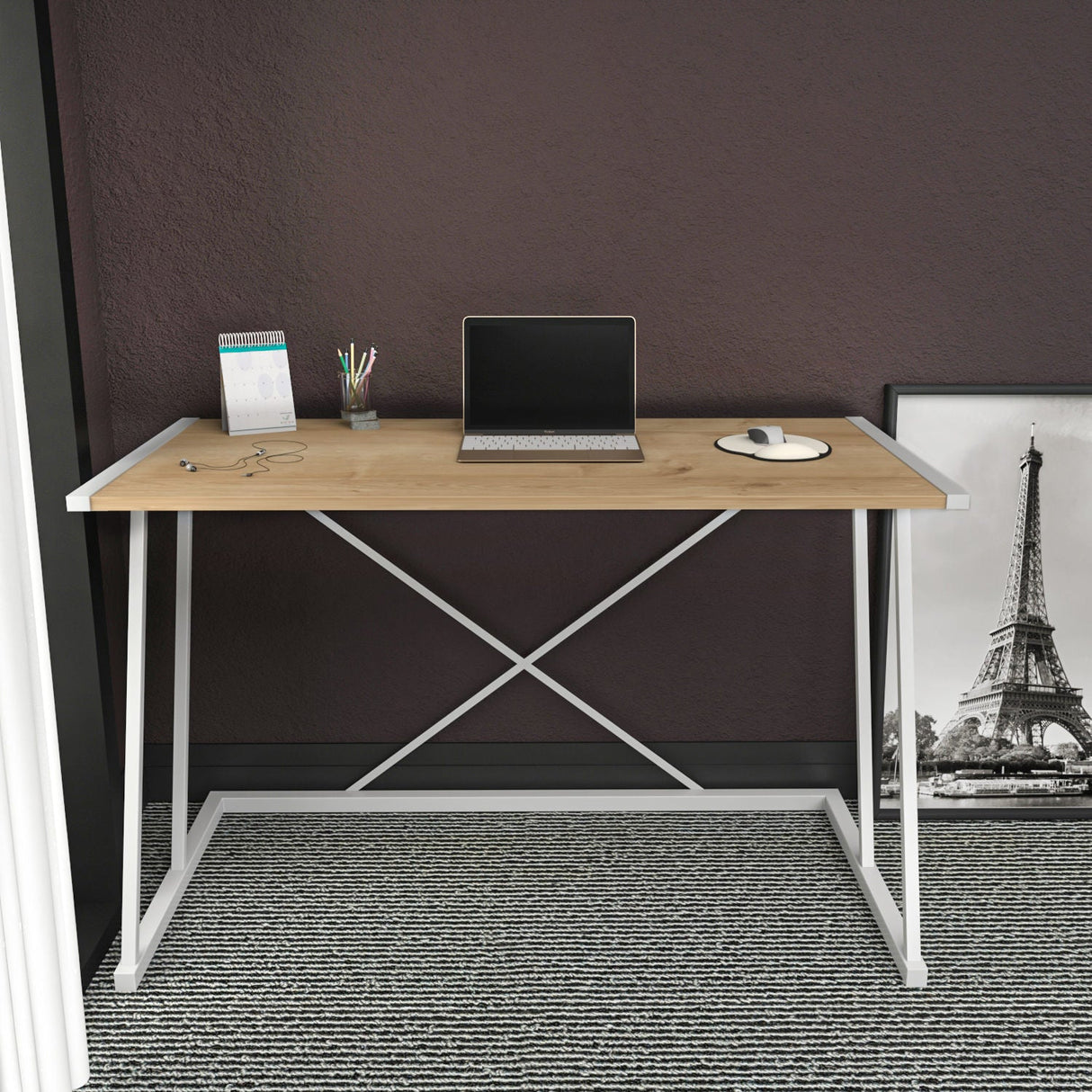 Birou Adelaide, Diverse culori, 114x60x75 cm - Alb - Stejar | SKU: 322RTC1389 | Birou Adelaide, 114x60x75 cm, varianta Alb - Stejar, produs pentru amenajarea locuinței, disponibil online în România la CasaMob