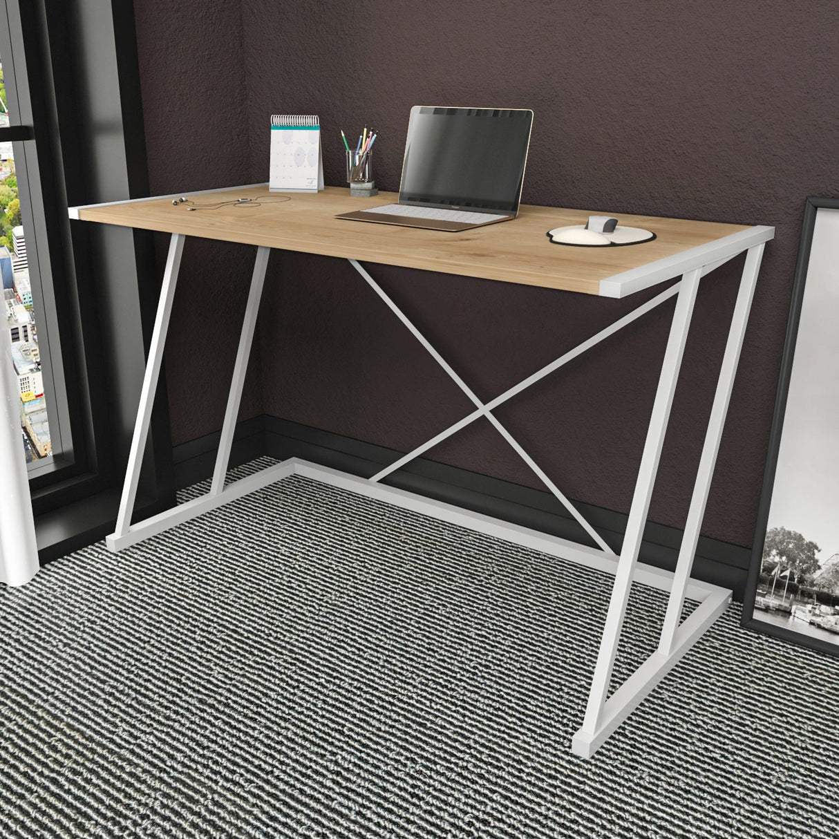 Birou Adelaide, Diverse culori, 114x60x75 cm - Alb - Stejar | SKU: 322RTC1389 | Birou Adelaide, 114x60x75 cm, varianta Alb - Stejar, produs pentru amenajarea locuinței, disponibil online în România la CasaMob