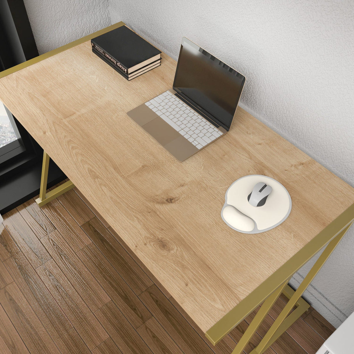 Birou Adelaide, Diverse culori, 114x60x75 cm - Auriu - Stejar | SKU: 322RTC1393 | Birou Adelaide, 114x60x75 cm, varianta Auriu - Stejar, produs pentru amenajarea locuinței, disponibil online în România la CasaMob