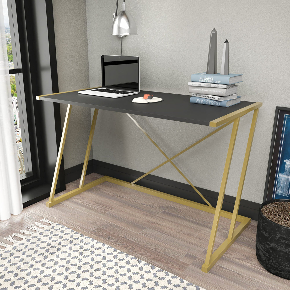 Birou Adelaide, Diverse culori, 114x60x75 cm - Auriu - Antracit | SKU: 322RTC1394 | Birou Adelaide, 114x60x75 cm, varianta Auriu - Antracit, produs pentru amenajarea locuinței, disponibil online în România la CasaMob