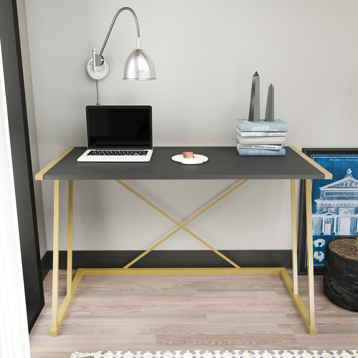 Birou Adelaide, Diverse culori, 114x60x75 cm - Auriu - Antracit | SKU: 322RTC1394 | Birou Adelaide, 114x60x75 cm, varianta Auriu - Antracit, produs pentru amenajarea locuinței, disponibil online în România la CasaMob