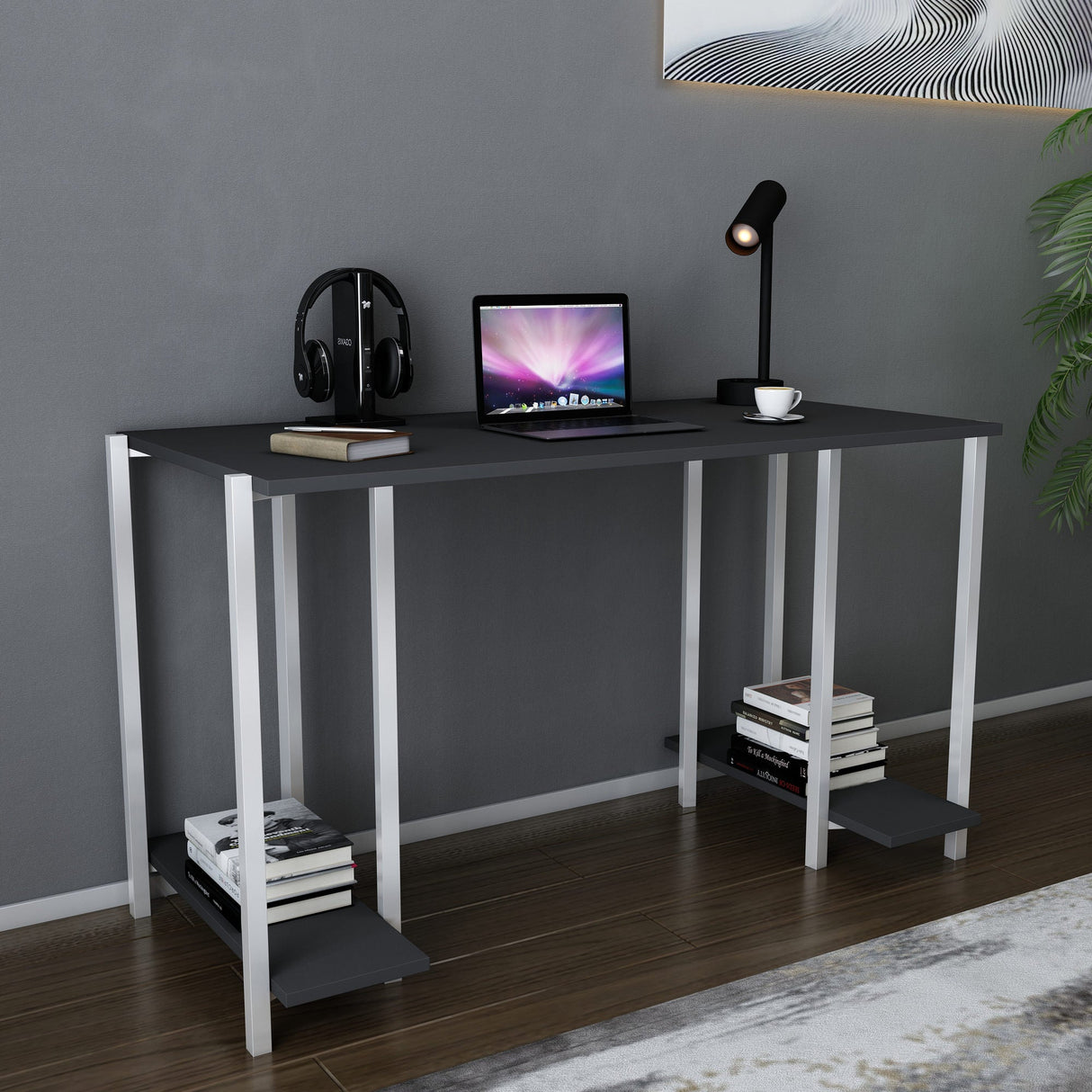 Birou Academy, Diverse culori, 125x60x74 cm - Alb - Antracit | SKU: 322RTC1403 | Birou Academy, 125x60x74 cm, varianta Alb - Antracit, produs pentru amenajarea locuinței, disponibil online în România la CasaMob
