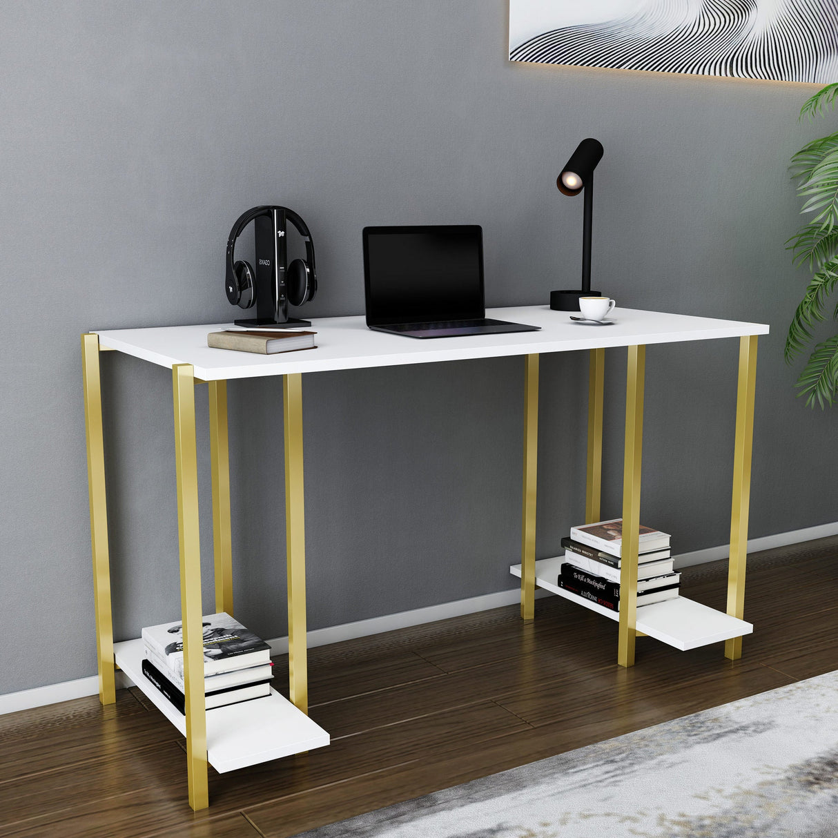 Birou Academy, Diverse culori, 125x60x74 cm - Auriu - Alb | SKU: 322RTC1405 | Birou Academy, 125x60x74 cm, varianta Auriu - Alb, produs pentru amenajarea locuinței, disponibil online în România la CasaMob