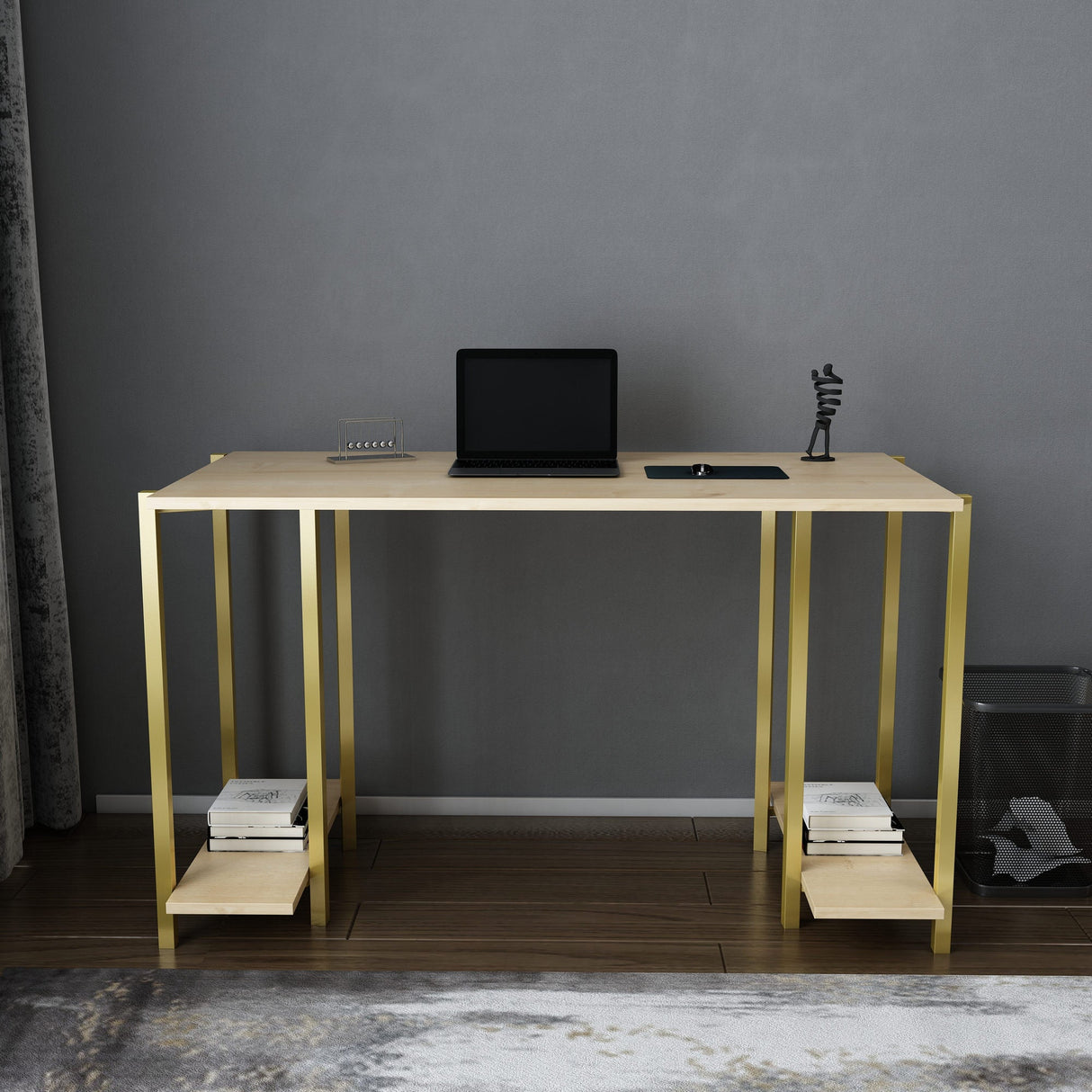Birou Academy, Diverse culori, 125x60x74 cm - Auriu - Stejar | SKU: 322RTC1406 | Birou Academy, 125x60x74 cm, varianta Auriu - Stejar, produs pentru amenajarea locuinței, disponibil online în România la CasaMob