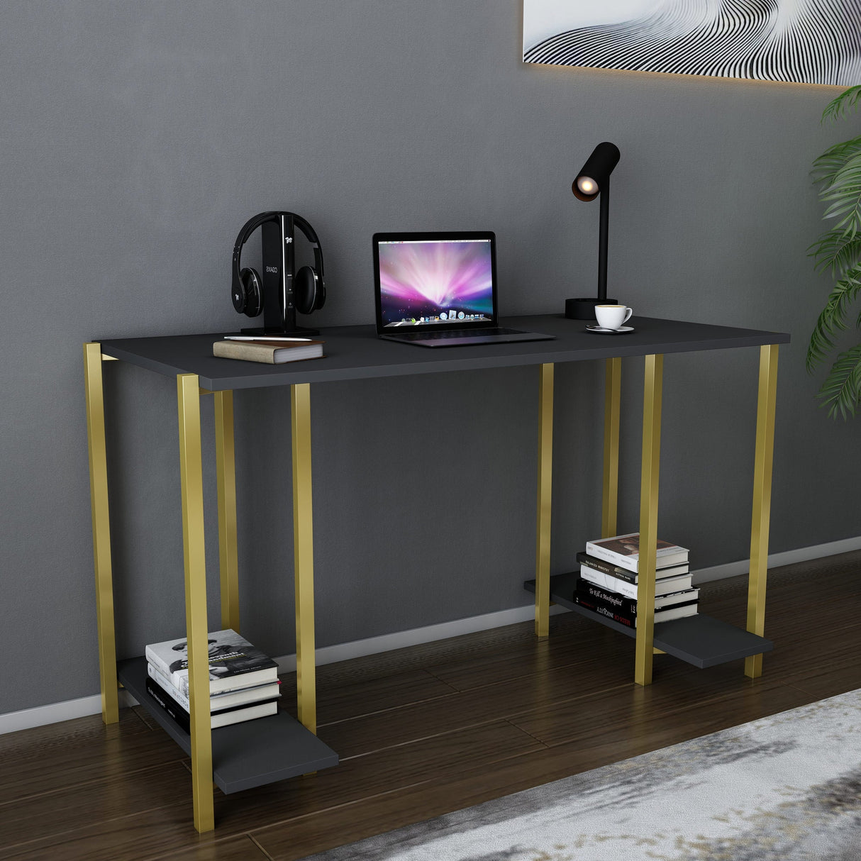 Birou Academy, Diverse culori, 125x60x74 cm - Auriu - Antracit | SKU: 322RTC1407 | Birou Academy, 125x60x74 cm, varianta Auriu - Antracit, produs pentru amenajarea locuinței, disponibil online în România la CasaMob