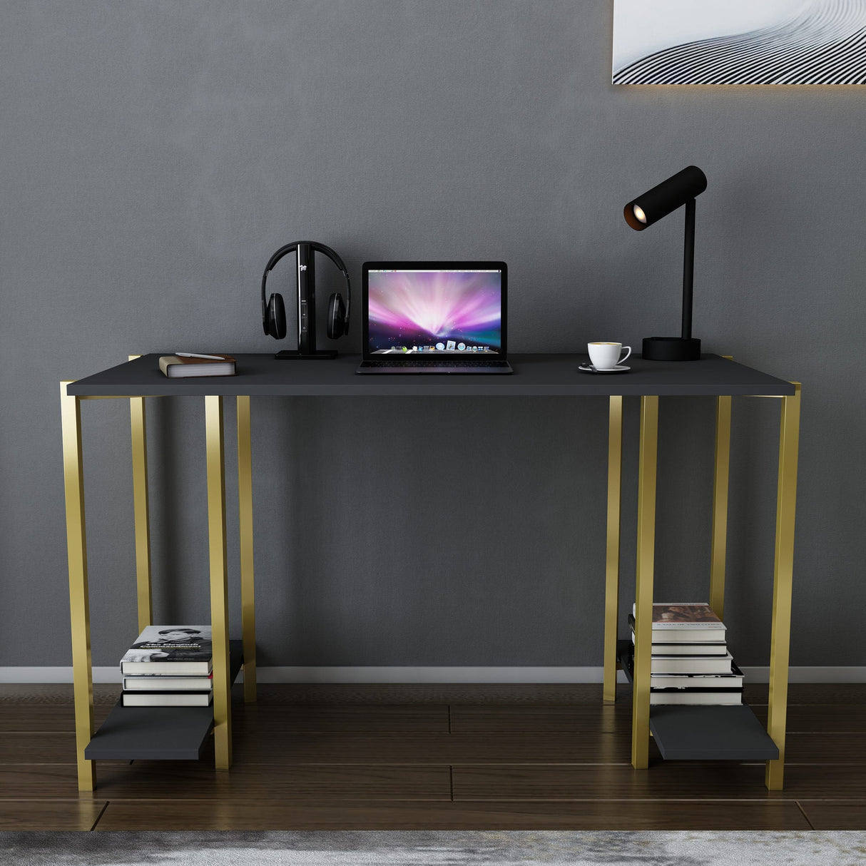 Birou Academy, Diverse culori, 125x60x74 cm - Auriu - Antracit | SKU: 322RTC1407 | Birou Academy, 125x60x74 cm, varianta Auriu - Antracit, produs pentru amenajarea locuinței, disponibil online în România la CasaMob