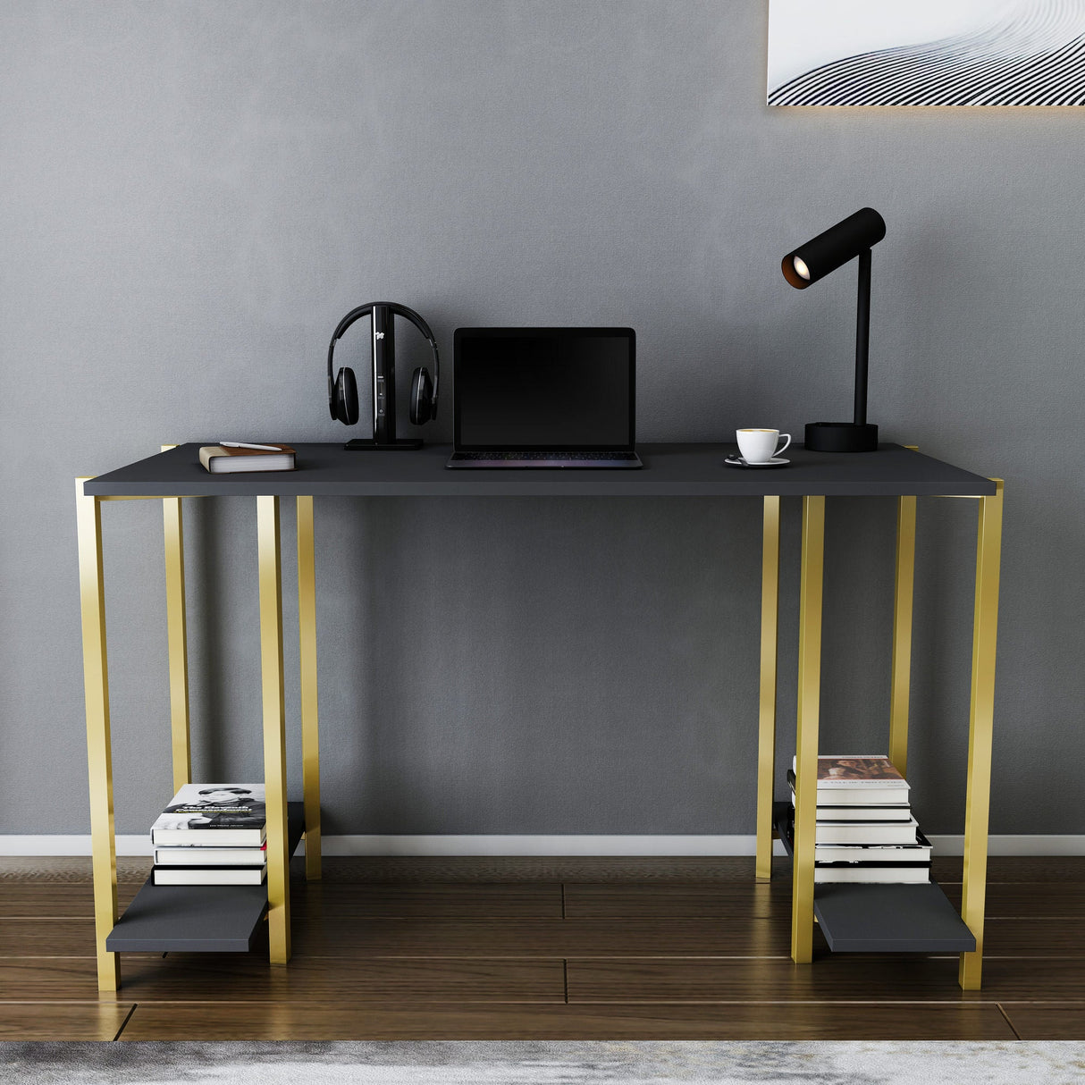 Birou Academy, Diverse culori, 125x60x74 cm - Auriu - Antracit | SKU: 322RTC1407 | Birou Academy, 125x60x74 cm, varianta Auriu - Antracit, produs pentru amenajarea locuinței, disponibil online în România la CasaMob