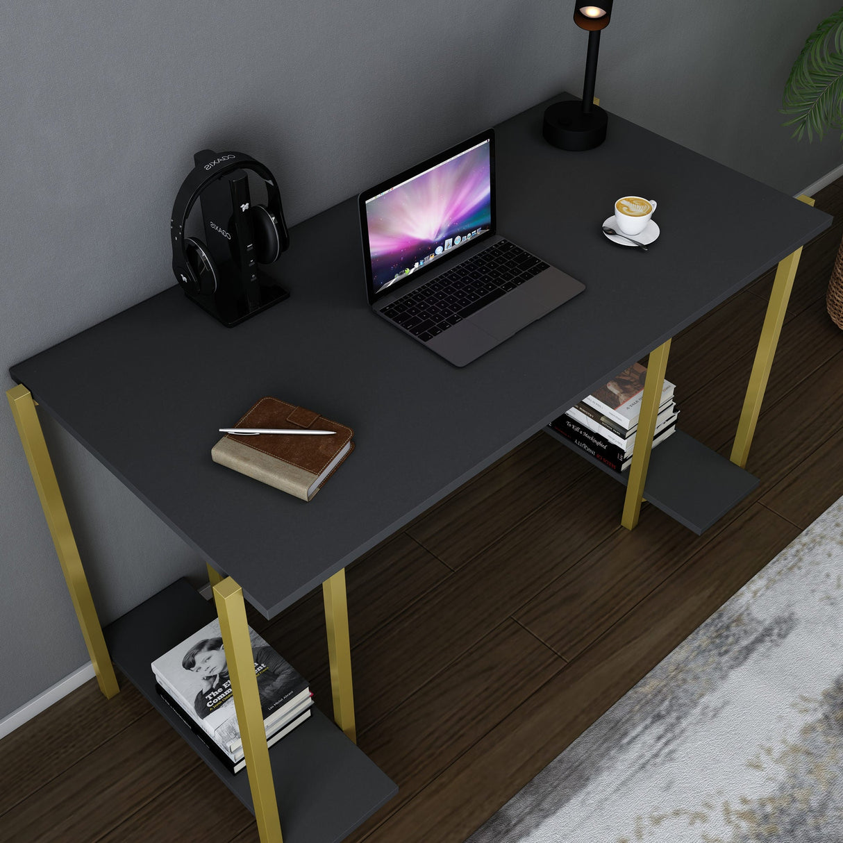 Birou Academy, Diverse culori, 125x60x74 cm - Auriu - Antracit | SKU: 322RTC1407 | Birou Academy, 125x60x74 cm, varianta Auriu - Antracit, produs pentru amenajarea locuinței, disponibil online în România la CasaMob