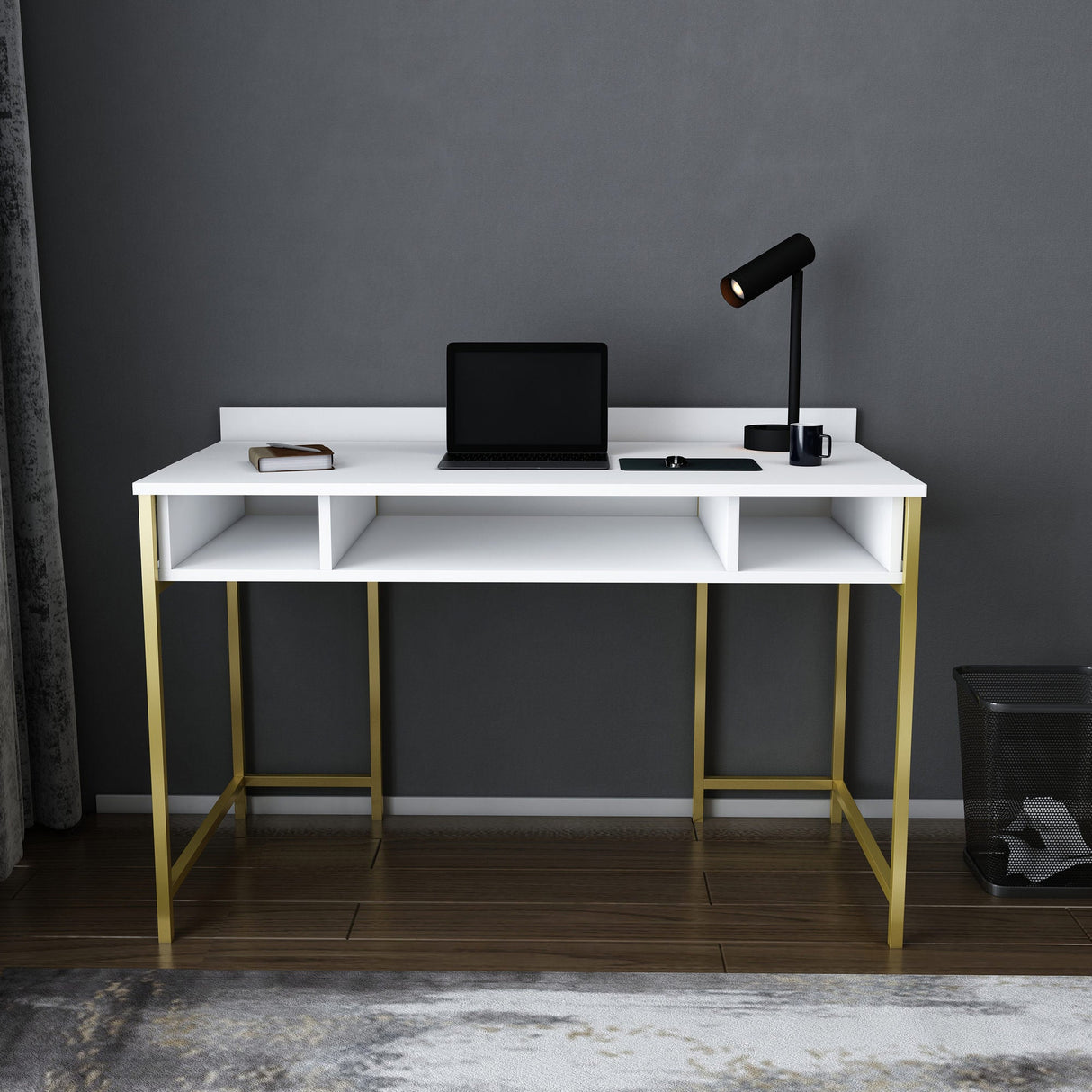 Birou Alma, Diverse culori, 120x60x75 cm - Auriu - Alb | SKU: 322RTC1417 | Birou Alma, 120x60x75 cm, varianta Auriu - Alb, produs pentru amenajarea locuinței, disponibil online în România la CasaMob