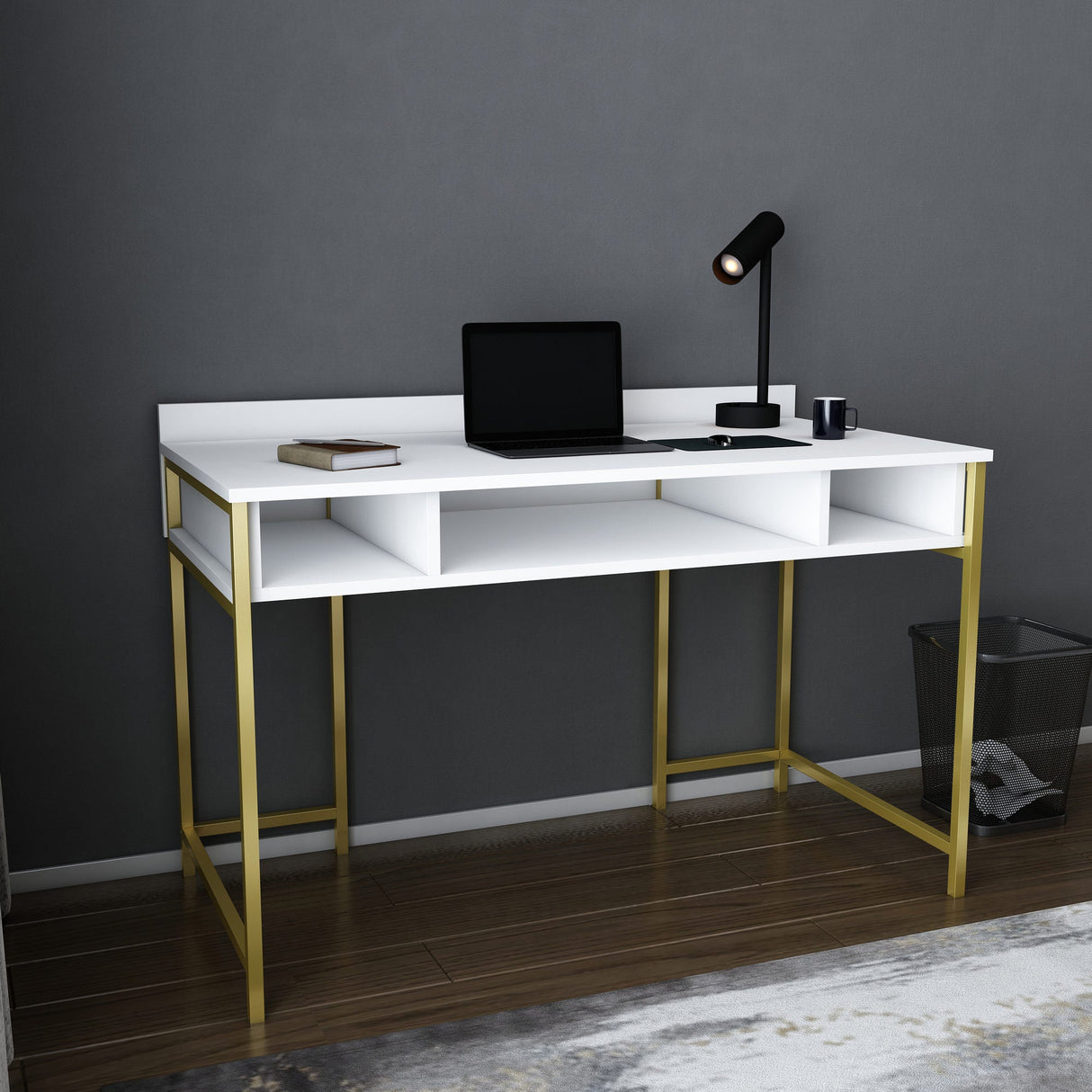 Birou Alma, Diverse culori, 120x60x75 cm - Auriu - Alb | SKU: 322RTC1417 | Birou Alma, 120x60x75 cm, varianta Auriu - Alb, produs pentru amenajarea locuinței, disponibil online în România la CasaMob