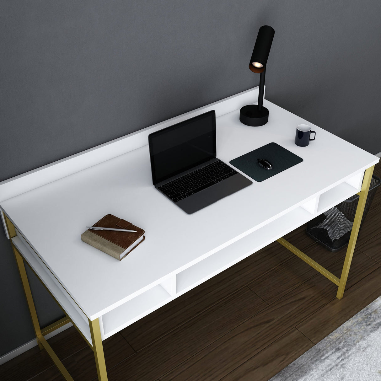 Birou Alma, Diverse culori, 120x60x75 cm - Auriu - Alb | SKU: 322RTC1417 | Birou Alma, 120x60x75 cm, varianta Auriu - Alb, produs pentru amenajarea locuinței, disponibil online în România la CasaMob