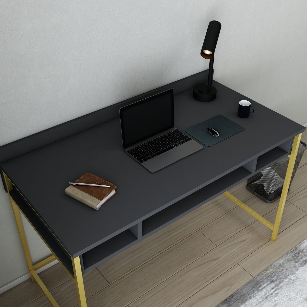 Birou Alma, Diverse culori, 120x60x75 cm - Auriu - Antracit | SKU: 322RTC1419 | Birou Alma, 120x60x75 cm, varianta Auriu - Antracit, produs pentru amenajarea locuinței, disponibil online în România la CasaMob