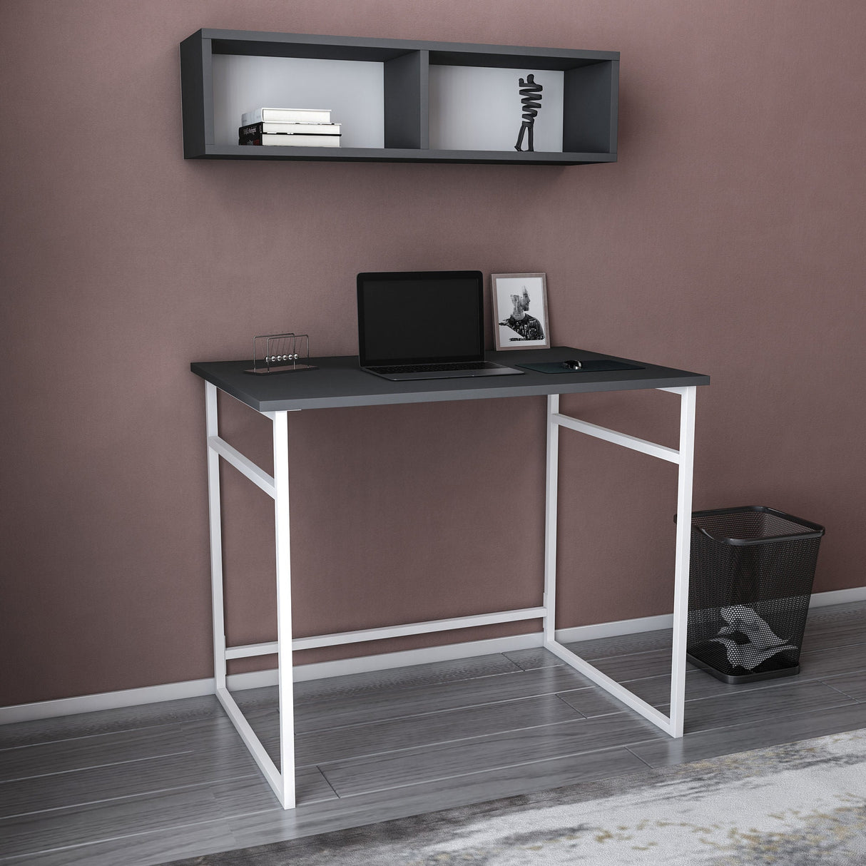 Birou Hussum, Diverse culori, 90x60x75 cm - Alb - Antracit | SKU: 322RTC1427 | Birou Hussum, 90x60x75 cm, varianta Alb - Antracit, produs pentru amenajarea locuinței, disponibil online în România la CasaMob