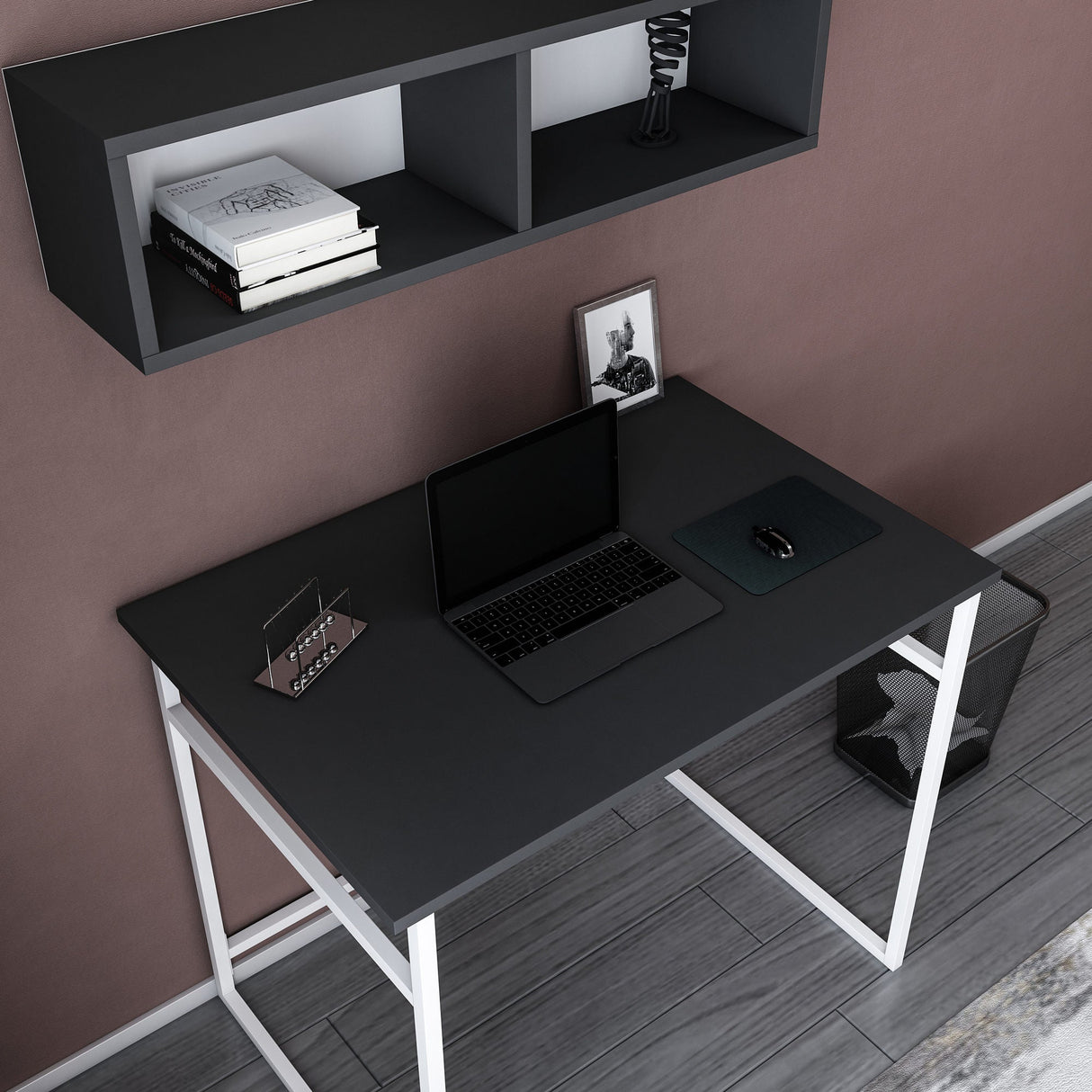 Birou Hussum, Diverse culori, 90x60x75 cm - Alb - Antracit | SKU: 322RTC1427 | Birou Hussum, 90x60x75 cm, varianta Alb - Antracit, produs pentru amenajarea locuinței, disponibil online în România la CasaMob