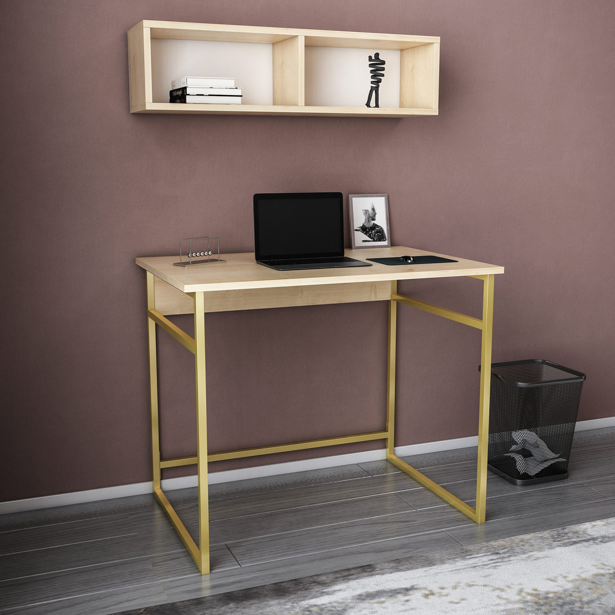 Birou Hussum, Diverse culori, 90x60x75 cm - Auriu - Stejar | SKU: 322RTC1430 | Birou Hussum, 90x60x75 cm, varianta Auriu - Stejar, produs pentru amenajarea locuinței, disponibil online în România la CasaMob