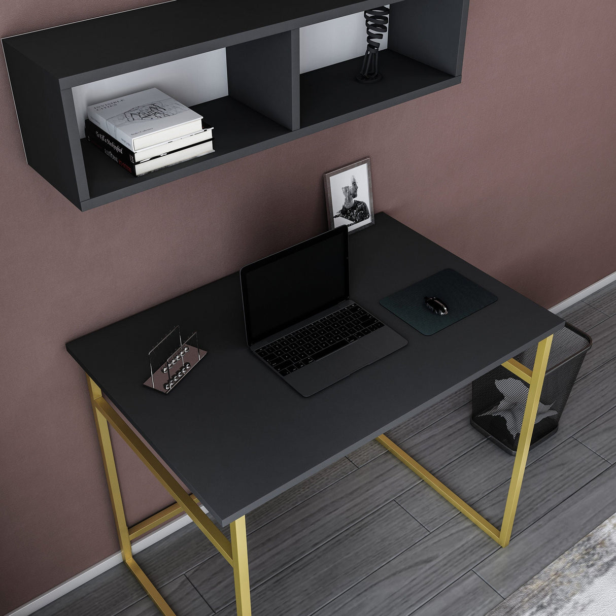 Birou Hussum, Diverse culori, 90x60x75 cm - Auriu - Antracit | SKU: 322RTC1431 | Birou Hussum, 90x60x75 cm, varianta Auriu - Antracit, produs pentru amenajarea locuinței, disponibil online în România la CasaMob