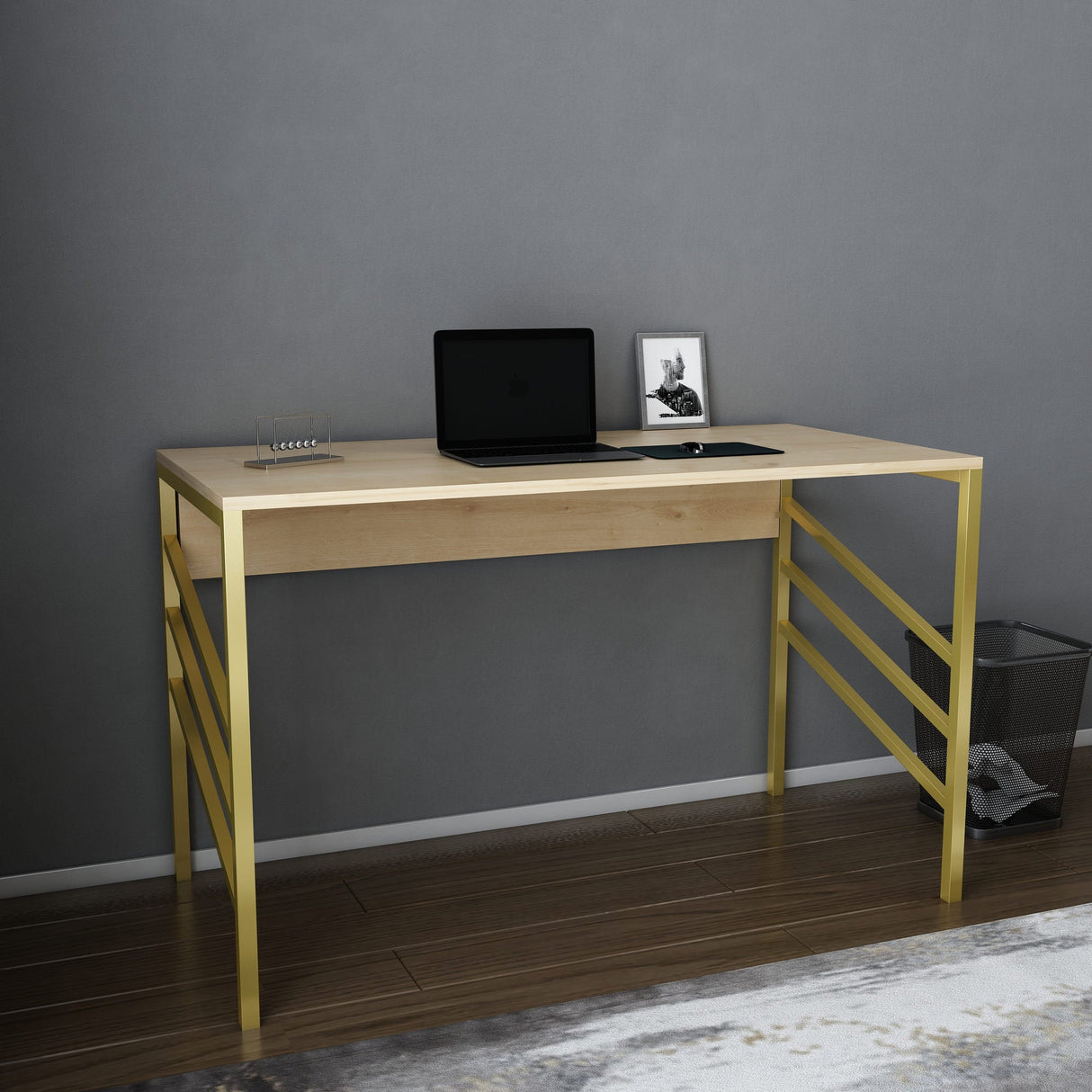 Birou Josephine, Diverse culori, 120x60x75 cm - Auriu - Stejar | SKU: 322RTC1442 | Birou Josephine, 120x60x75 cm, varianta Auriu - Stejar, produs pentru amenajarea locuinței, disponibil online în România la CasaMob