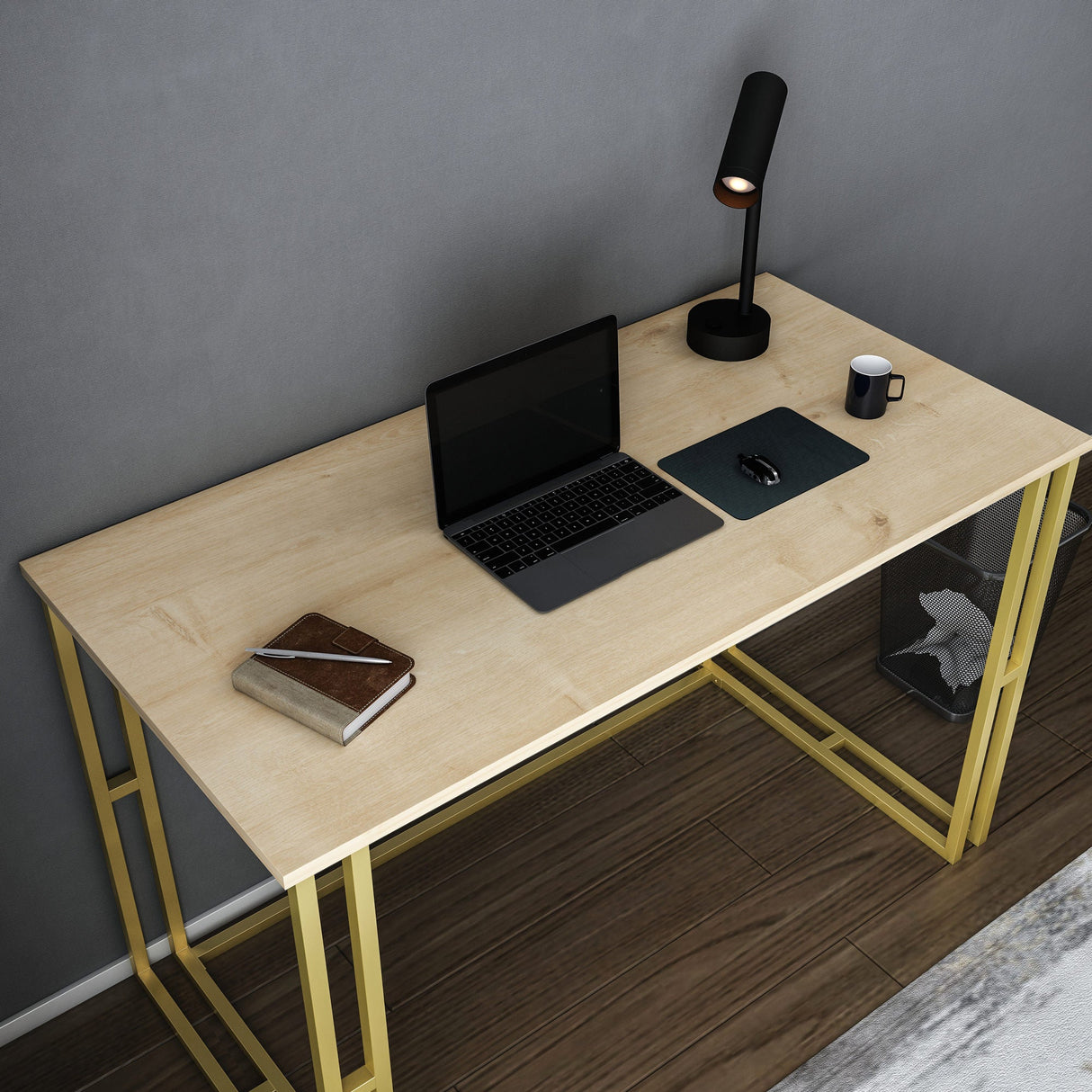 Birou Kane, Diverse culori, 120x60x75 cm - Auriu - Stejar | SKU: 322RTC1454 | Birou Kane, 120x60x75 cm, varianta Auriu - Stejar, produs pentru amenajarea locuinței, disponibil online în România la CasaMob