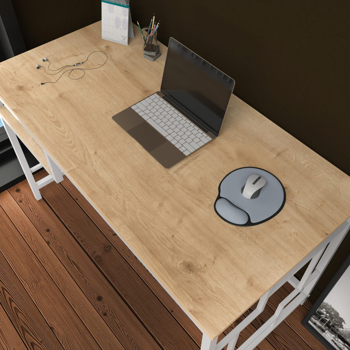 Birou Kennesaw, Diverse culori, 120x60x75 cm - Alb - Stejar | SKU: 322RTC1462 | Birou Kennesaw, 120x60x75 cm, varianta Alb - Stejar, produs pentru amenajarea locuinței, disponibil online în România la CasaMob