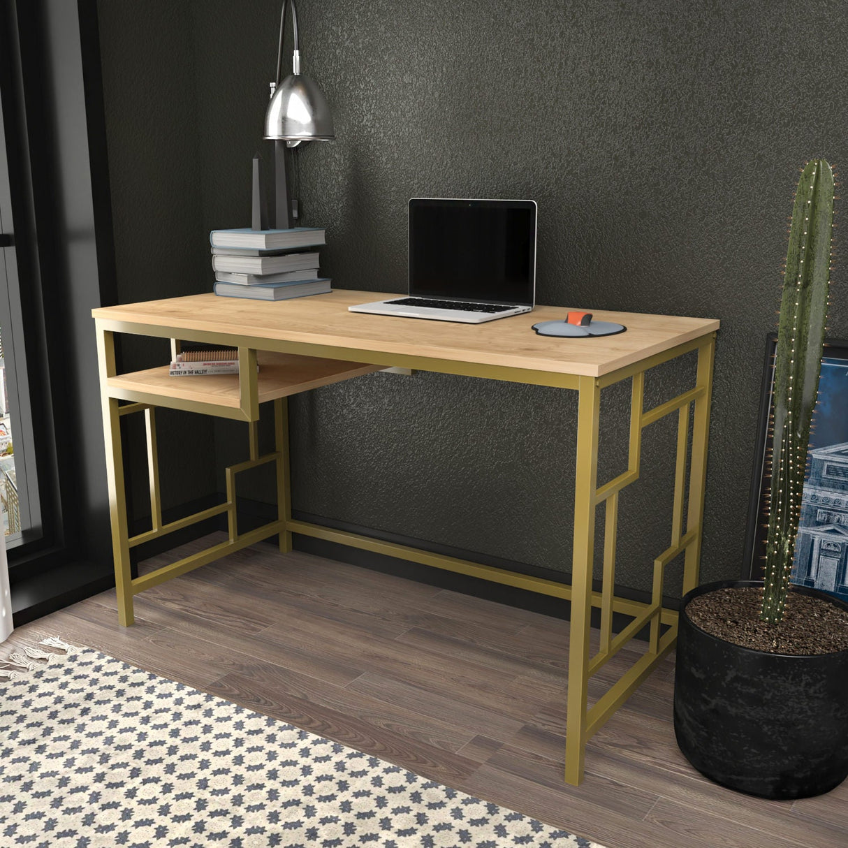 Birou Kennesaw, Diverse culori, 120x60x75 cm - Auriu - Stejar | SKU: 322RTC1466 | Birou Kennesaw, 120x60x75 cm, varianta Auriu - Stejar, produs pentru amenajarea locuinței, disponibil online în România la CasaMob