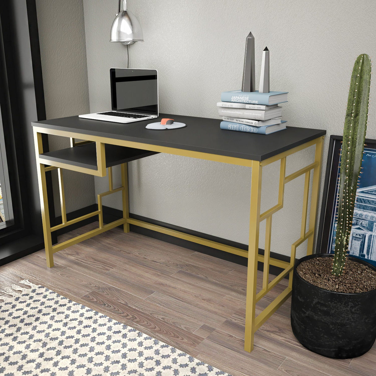 Birou Kennesaw, Diverse culori, 120x60x75 cm - Auriu - Antracit | SKU: 322RTC1467 | Birou Kennesaw, 120x60x75 cm, varianta Auriu - Antracit, produs pentru amenajarea locuinței, disponibil online în România la CasaMob