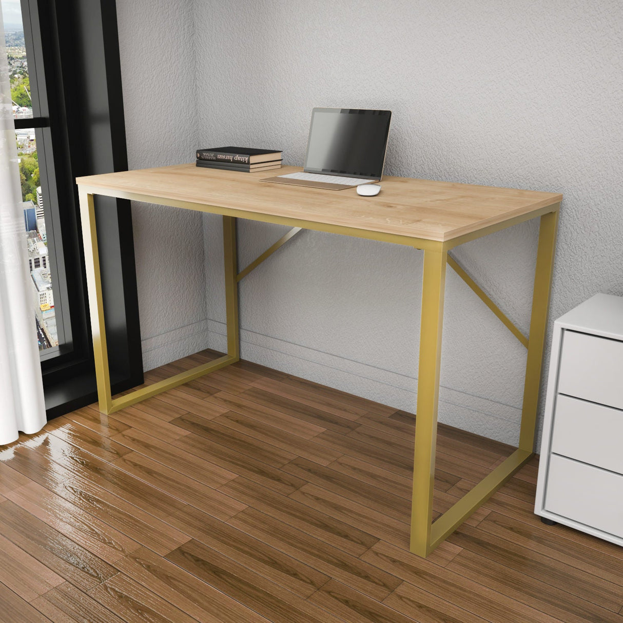 Birou Layton, Diverse culori, 120x60x74 cm - Auriu - Stejar | SKU: 322RTC1478 | Birou Layton, 120x60x74 cm, varianta Auriu - Stejar, produs pentru amenajarea locuinței, disponibil online în România la CasaMob