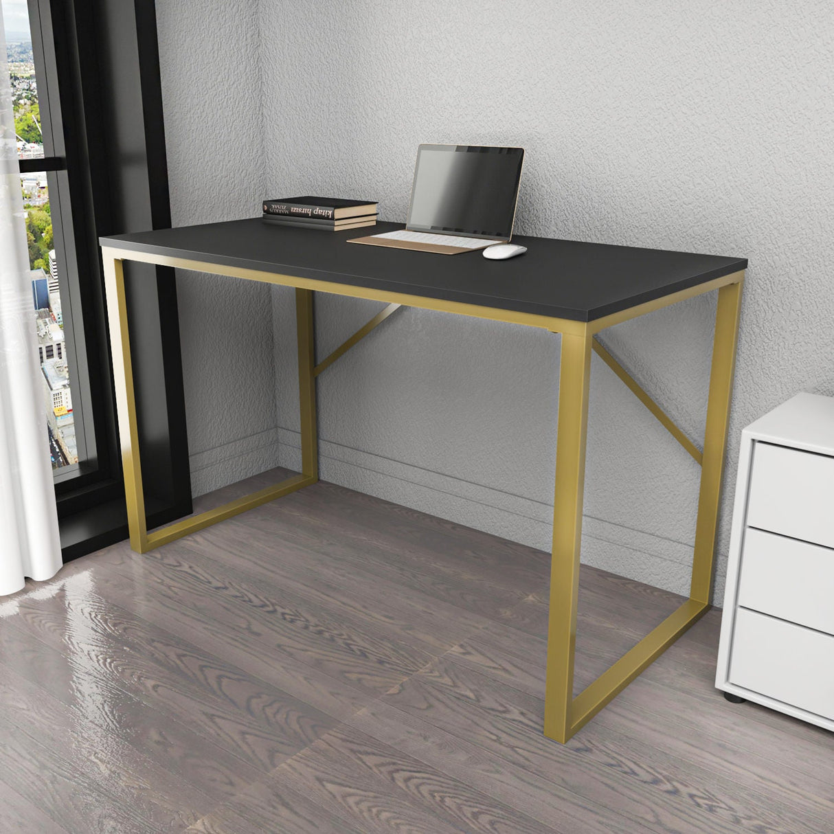 Birou Layton, Diverse culori, 120x60x74 cm - Auriu - Antracit | SKU: 322RTC1479 | Birou Layton, 120x60x74 cm, varianta Auriu - Antracit, produs pentru amenajarea locuinței, disponibil online în România la CasaMob