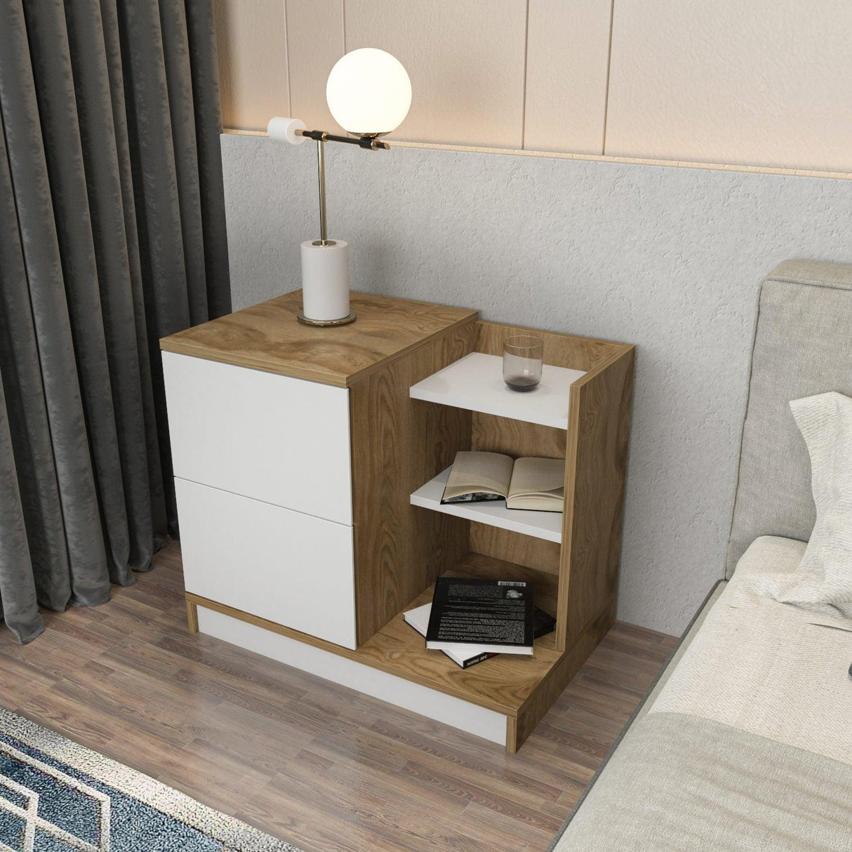 Noptiera Seam, Alb, 72x60x45 cm