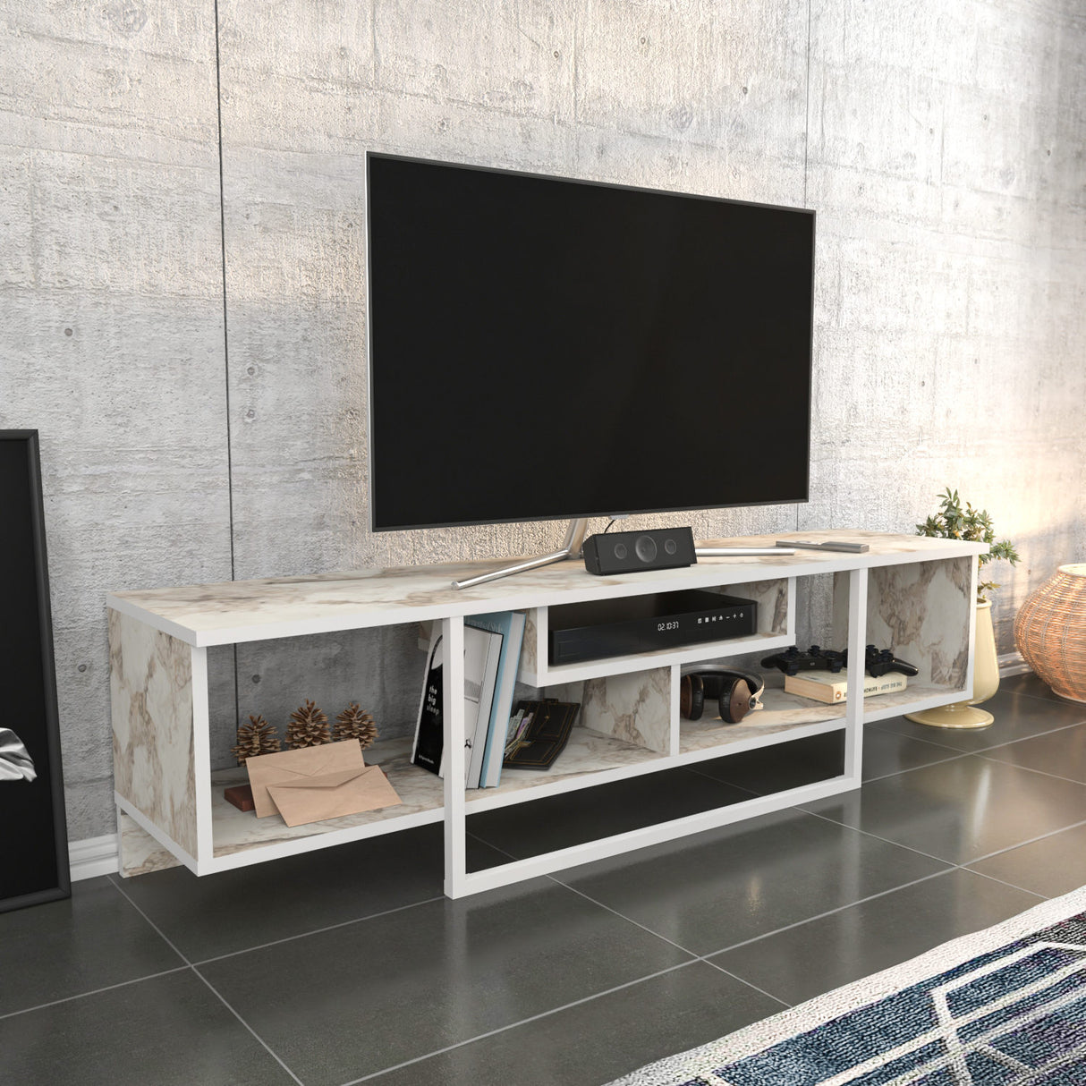Comodă TV Asal 150 - White, Ephesus, Alb, 150x35x40 cm