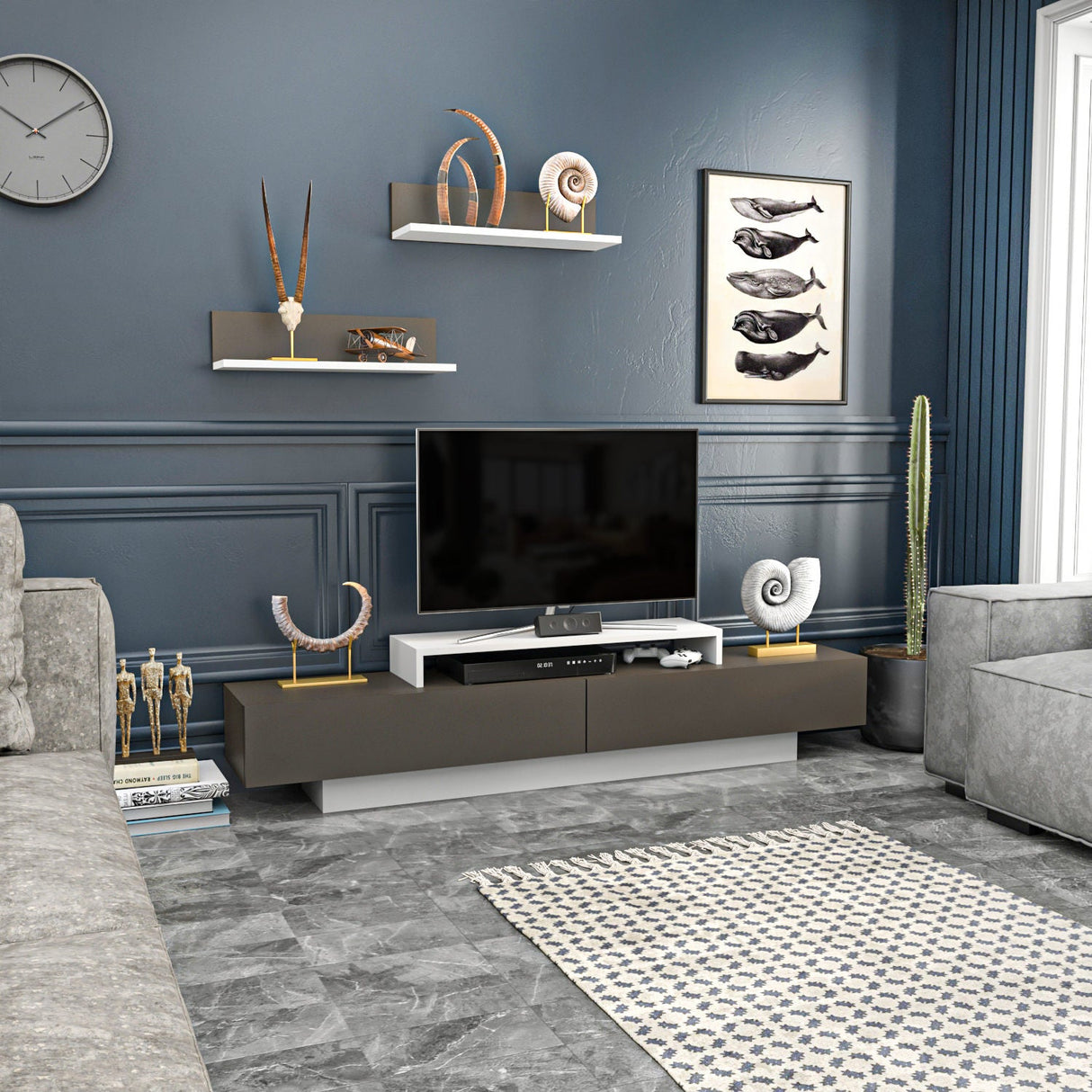 Comodă TV Lusi, Diverse culori, 180x31x40 cm - Alb - Maro | SKU: 322RTC2153 | Comodă TV Lusi, 180x31x40 cm, varianta Alb - Maro, produs pentru amenajarea locuinței, disponibil online în România la CasaMob