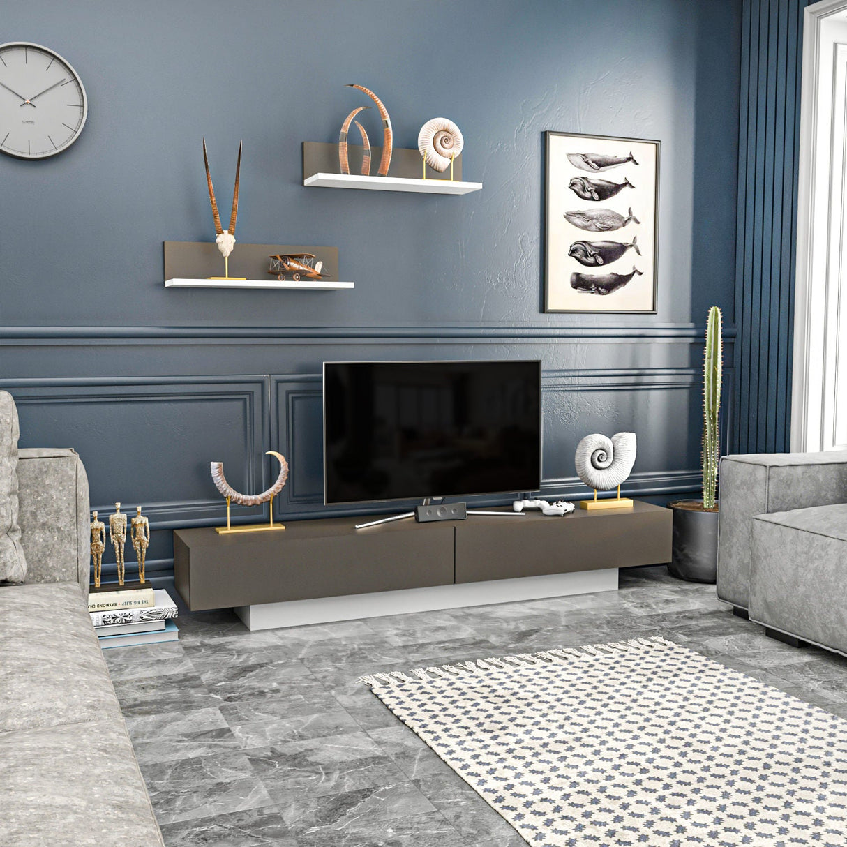 Comodă TV Lusi, Diverse culori, 180x31x40 cm - Alb - Maro | SKU: 322RTC2153 | Comodă TV Lusi, 180x31x40 cm, varianta Alb - Maro, produs pentru amenajarea locuinței, disponibil online în România la CasaMob