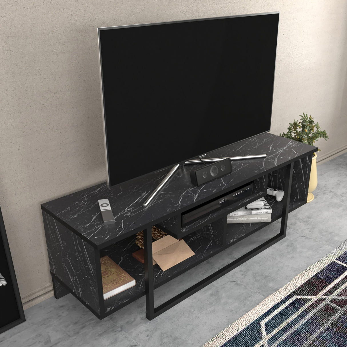 Comodă TV Asal 120, Diverse culori, 120x35x40 cm - Negru | SKU: 322RTC2189 | Comodă TV Asal 120, 120x35x40 cm, varianta Negru, produs pentru amenajarea locuinței, disponibil online în România la CasaMob