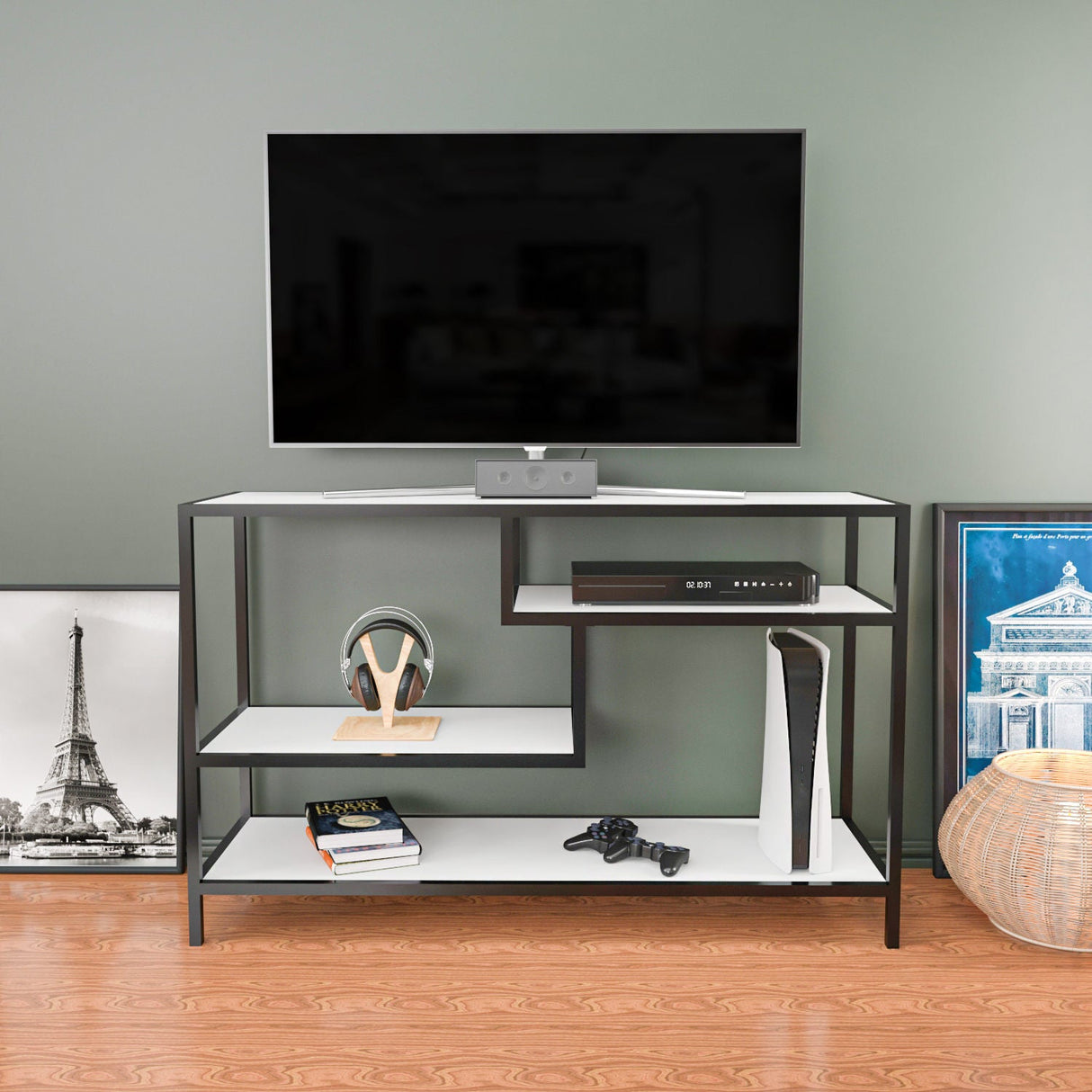 Comodă TV Robbins, Diverse culori, Diverse dimensiuni - Negru - Alb - 120x39x75 cm | SKU: 322RTC2202 | Comodă TV Robbins, varianta Negru - Alb - 120x39x75 cm, produs pentru amenajarea locuinței, disponibil online în România la CasaMob