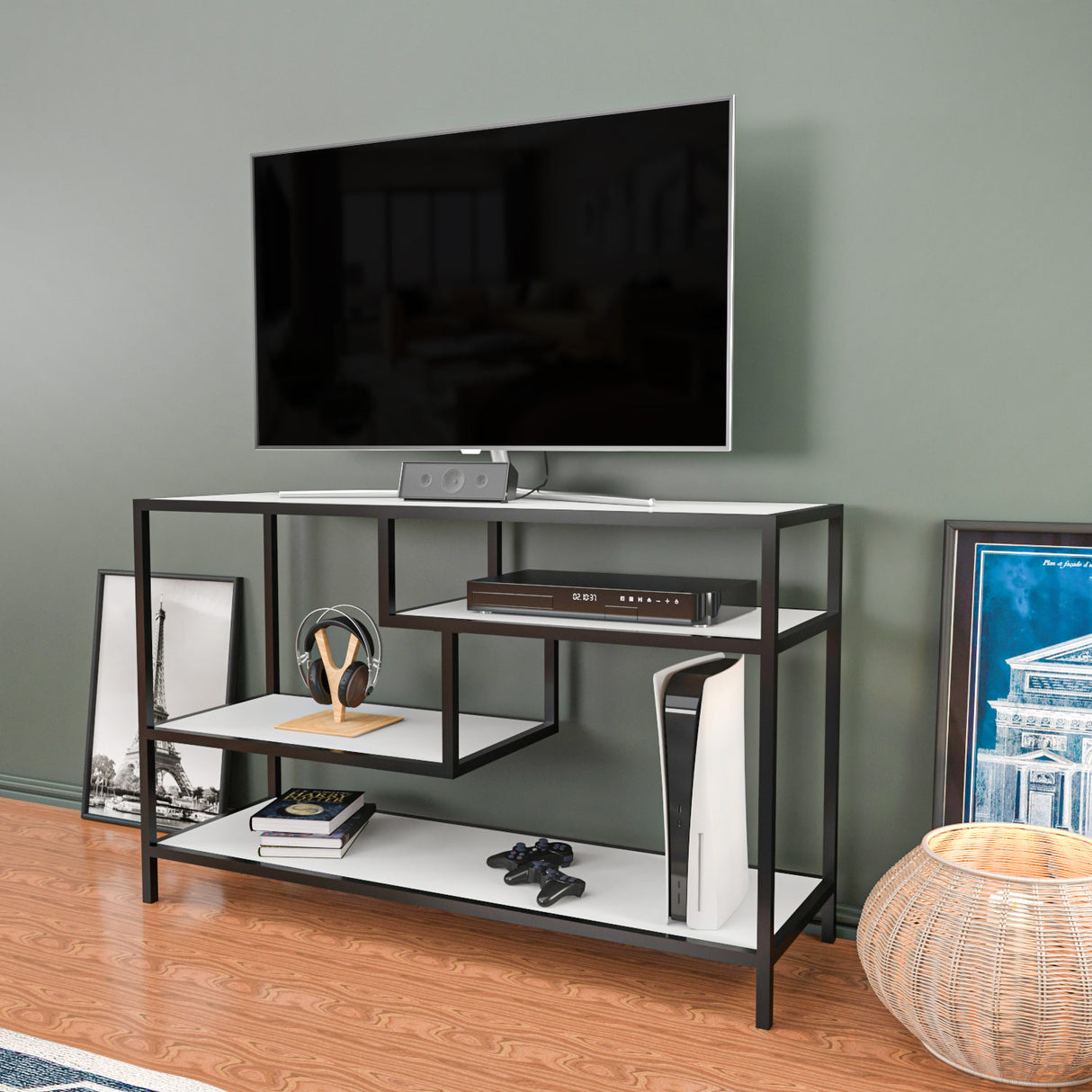 Comodă TV Robbins, Diverse culori, Diverse dimensiuni - Negru - Alb - 120x39x75 cm | SKU: 322RTC2202 | Comodă TV Robbins, varianta Negru - Alb - 120x39x75 cm, produs pentru amenajarea locuinței, disponibil online în România la CasaMob