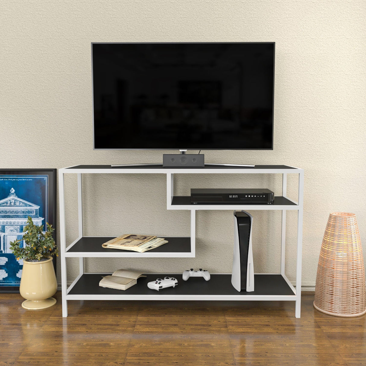 Comodă TV Robbins, Diverse culori, Diverse dimensiuni - Alb - Antracit - 120x39x75 cm | SKU: 322RTC2208 | Comodă TV Robbins, varianta Alb - Antracit - 120x39x75 cm, produs pentru amenajarea locuinței, disponibil online în România la CasaMob