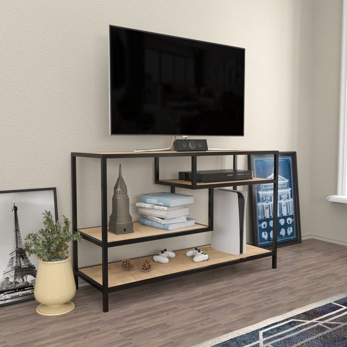 Comodă TV Robbins, Diverse culori, Diverse dimensiuni - Stejar - Negru - 120x39x75 cm | SKU: 322RTC2203 | Comodă TV Robbins, varianta Stejar - Negru - 120x39x75 cm, produs pentru amenajarea locuinței, disponibil online în România la CasaMob