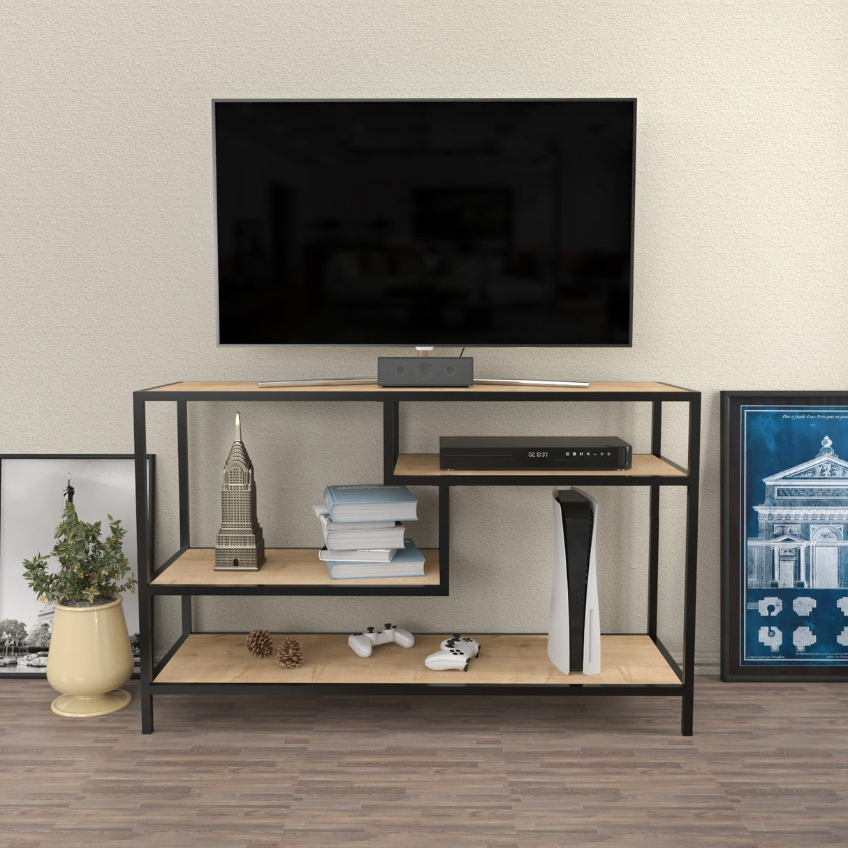 Comodă TV Robbins, Diverse culori, Diverse dimensiuni - Stejar - Negru - 120x39x75 cm | SKU: 322RTC2203 | Comodă TV Robbins, varianta Stejar - Negru - 120x39x75 cm, produs pentru amenajarea locuinței, disponibil online în România la CasaMob