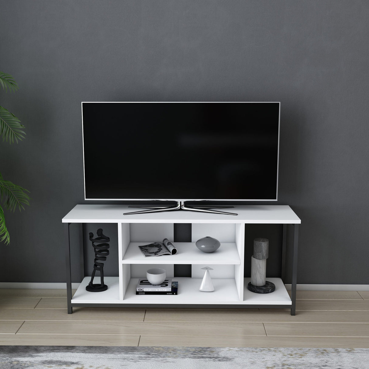 Comodă TV Rinaldo, Diverse culori, 120x35x51 cm - Negru - Alb | SKU: 322RTC2214 | Comodă TV Rinaldo, 120x35x51 cm, varianta Negru - Alb, produs pentru amenajarea locuinței, disponibil online în România la CasaMob