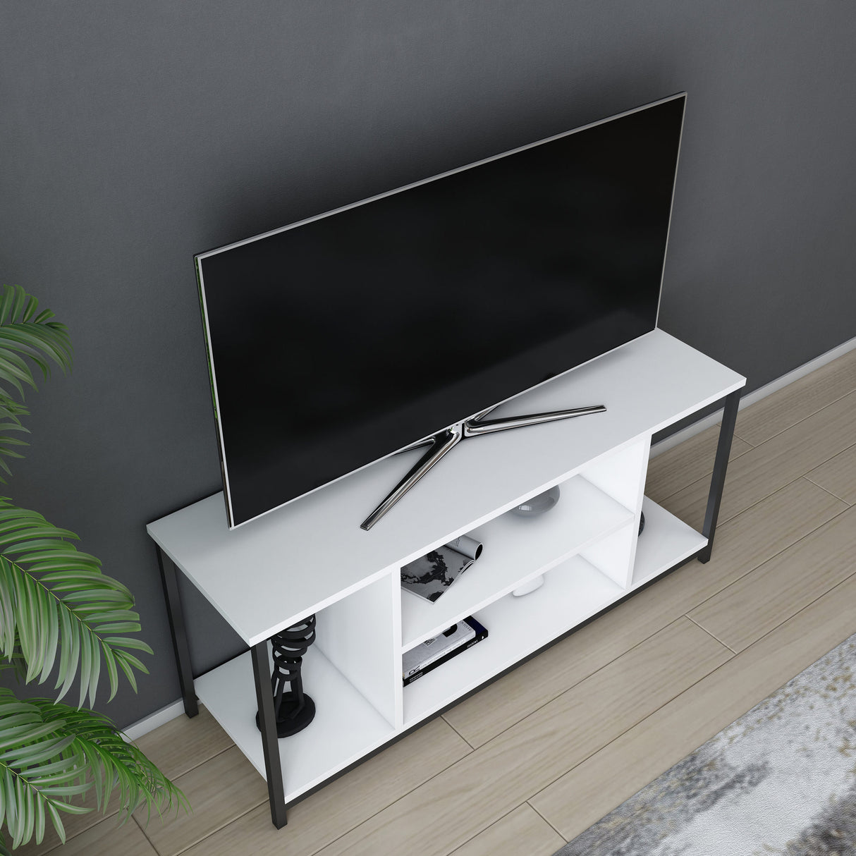 Comodă TV Rinaldo, Diverse culori, 120x35x51 cm - Negru - Alb | SKU: 322RTC2214 | Comodă TV Rinaldo, 120x35x51 cm, varianta Negru - Alb, produs pentru amenajarea locuinței, disponibil online în România la CasaMob