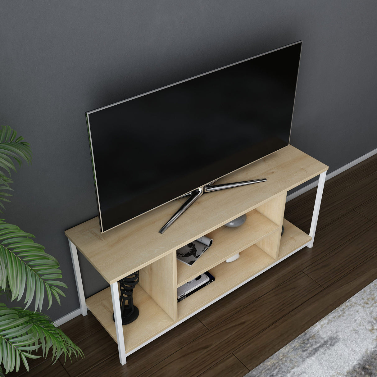 Comodă TV Rinaldo, Diverse culori, 120x35x51 cm - Alb - Stejar | SKU: 322RTC2219 | Comodă TV Rinaldo, 120x35x51 cm, varianta Alb - Stejar, produs pentru amenajarea locuinței, disponibil online în România la CasaMob