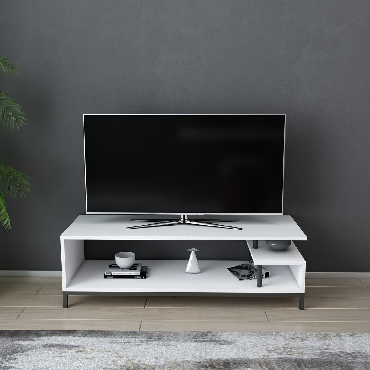 Comodă TV Reilly, Diverse culori, 120x45x38 cm - Negru - Alb | SKU: 322RTC2226 | Comodă TV Reilly, 120x45x38 cm, varianta Negru - Alb, produs pentru amenajarea locuinței, disponibil online în România la CasaMob