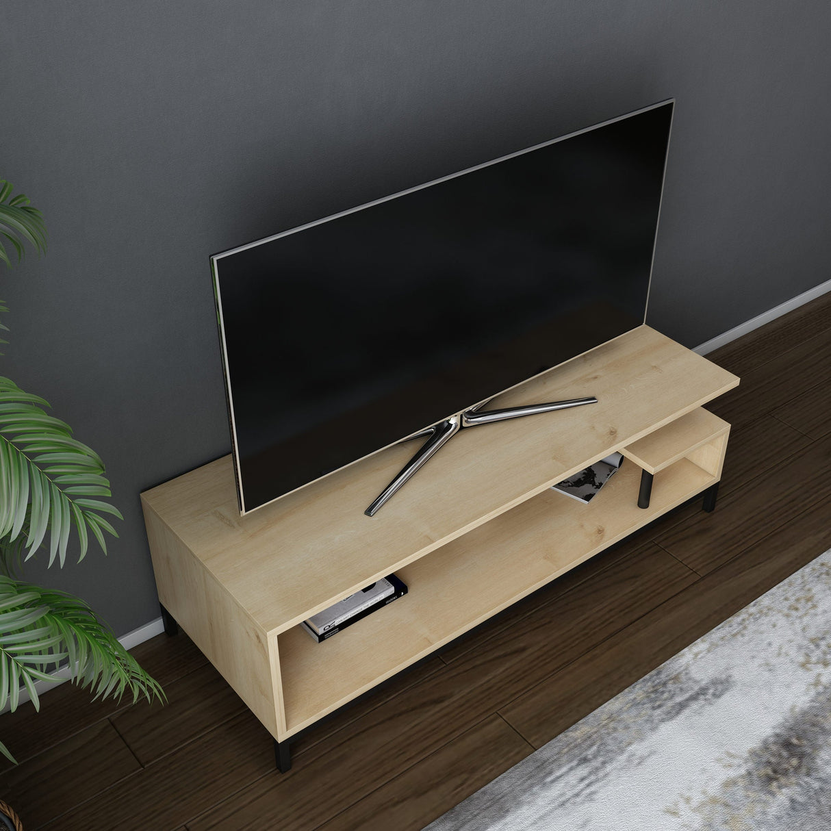 Comodă TV Reilly, Diverse culori, 120x45x38 cm - Negru - Stejar | SKU: 322RTC2227 | Comodă TV Reilly, 120x45x38 cm, varianta Negru - Stejar, produs pentru amenajarea locuinței, disponibil online în România la CasaMob