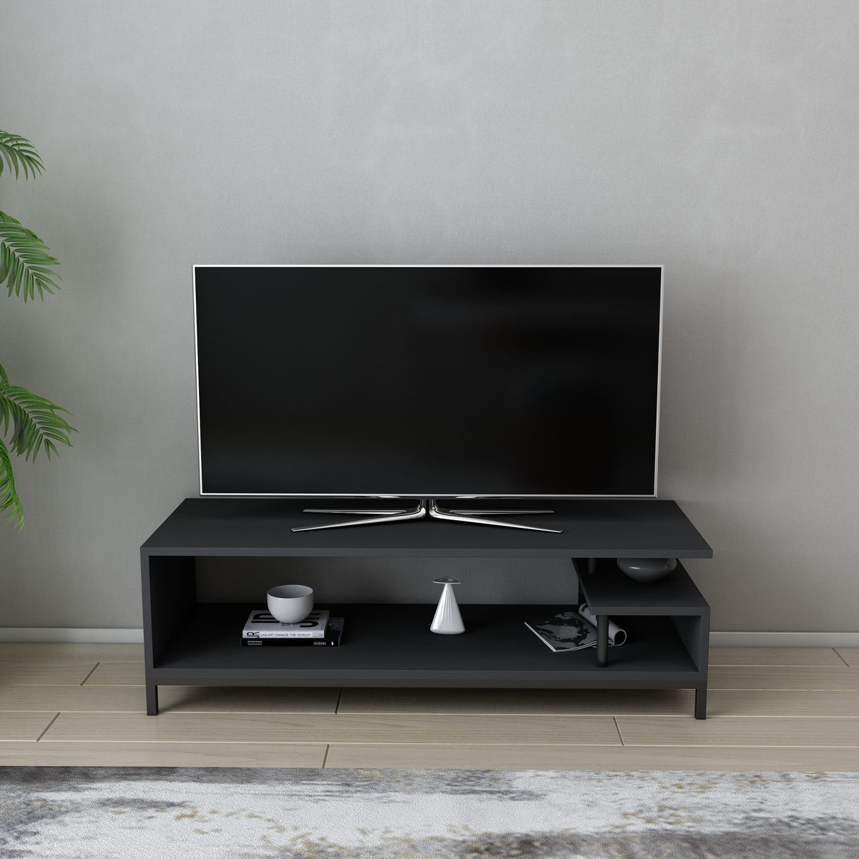 Comodă TV Reilly, Diverse culori, 120x45x38 cm - Negru - Antracit | SKU: 322RTC2228 | Comodă TV Reilly, 120x45x38 cm, varianta Negru - Antracit, produs pentru amenajarea locuinței, disponibil online în România la CasaMob