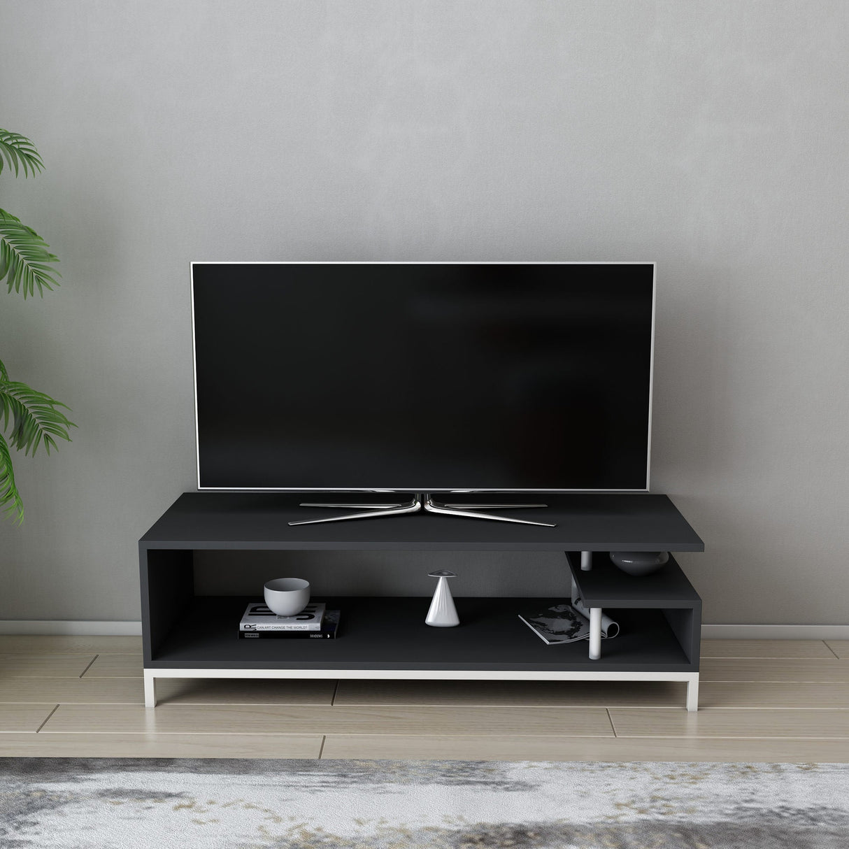 Comodă TV Reilly, Diverse culori, 120x45x38 cm - Alb - Antracit | SKU: 322RTC2232 | Comodă TV Reilly, 120x45x38 cm, varianta Alb - Antracit, produs pentru amenajarea locuinței, disponibil online în România la CasaMob