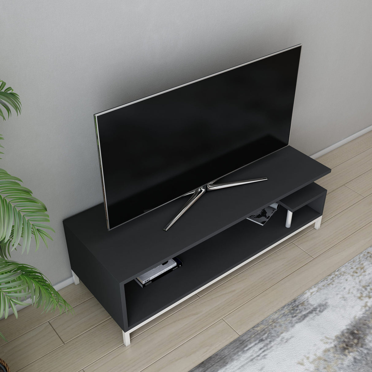 Comodă TV Reilly, Diverse culori, 120x45x38 cm - Alb - Antracit | SKU: 322RTC2232 | Comodă TV Reilly, 120x45x38 cm, varianta Alb - Antracit, produs pentru amenajarea locuinței, disponibil online în România la CasaMob